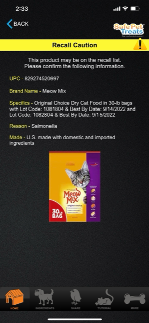 Meow mix outlet recall