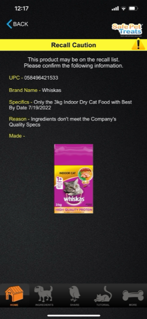 whiskas recall 2021